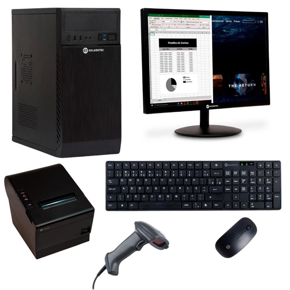 Kit Automação Intel Core-TM- I3, 4GB, SSD 240GB com Monitor 19, Impressora Termica, Teclado, Mouse, Leitor de Codigo de Barras