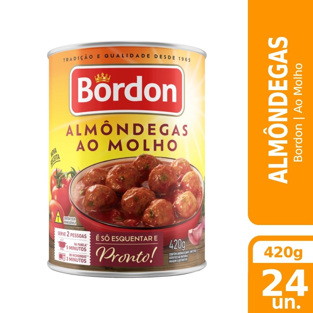 Almôndegas Bordon ao Molho 420g - Embalagem com 24 Unidades