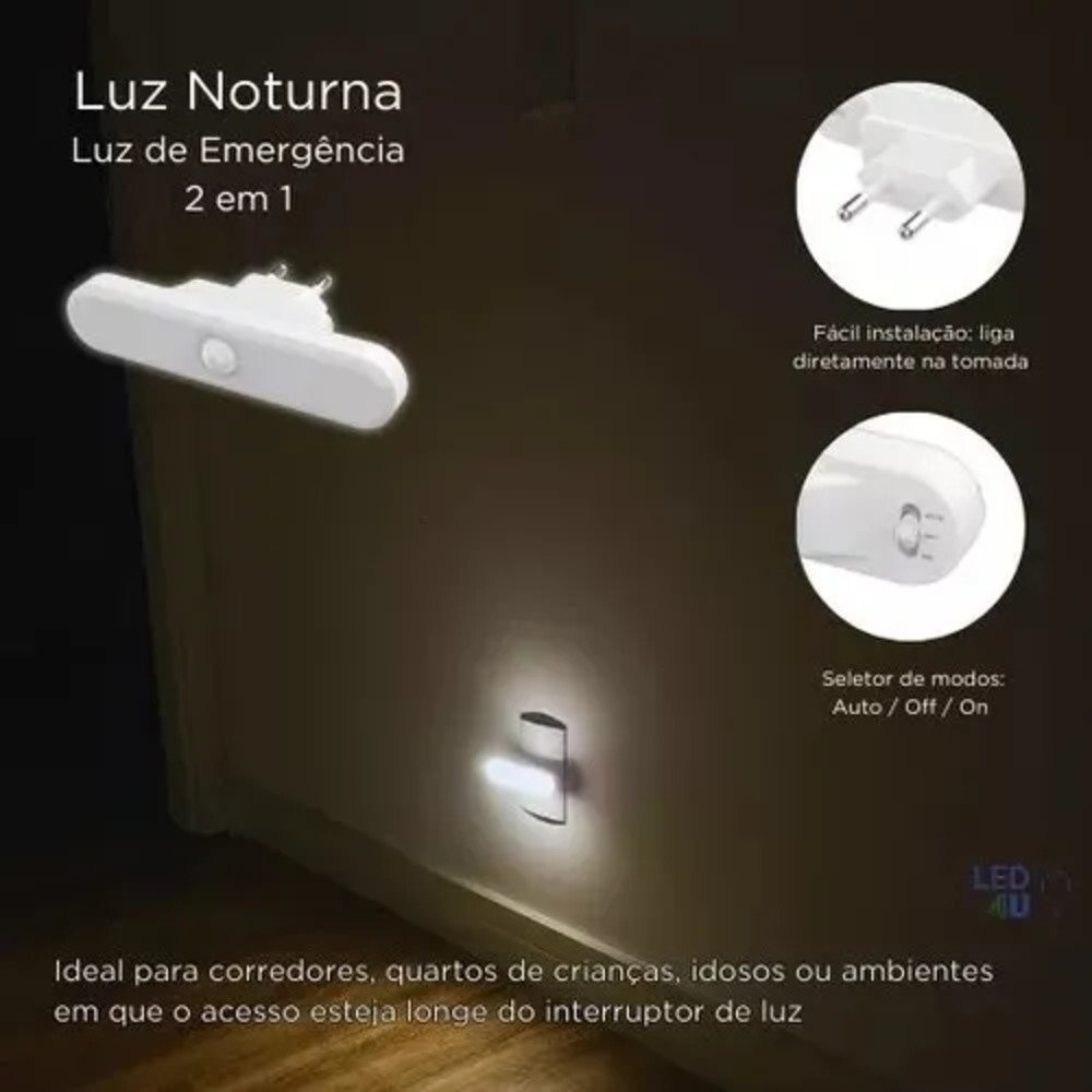 Luz Noturna Luminária Emergencia Elgin 2 em 1 Bivolt
