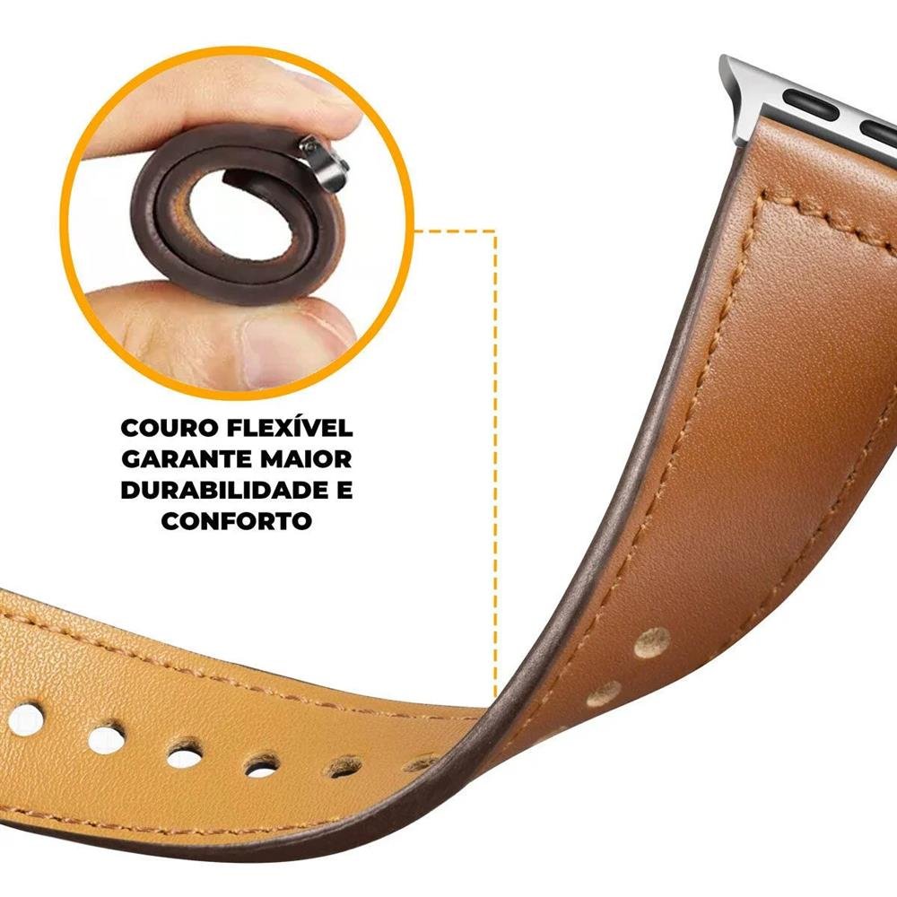 Pulseira De Couro Para Apple Watch 42 / 44 / 45 / 49 Mm - Marrom