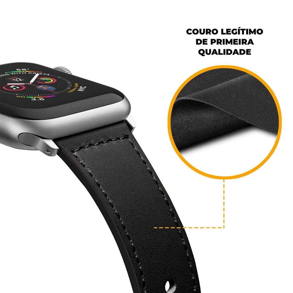Pulseira De Couro Para Apple Watch 42 / 44 / 45 / 49 Mm - Marrom