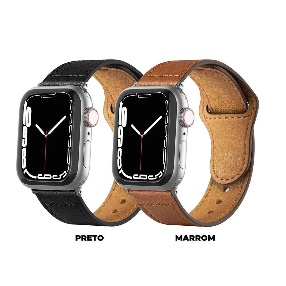 Pulseira De Couro Para Apple Watch 42 / 44 / 45 / 49 Mm - Marrom