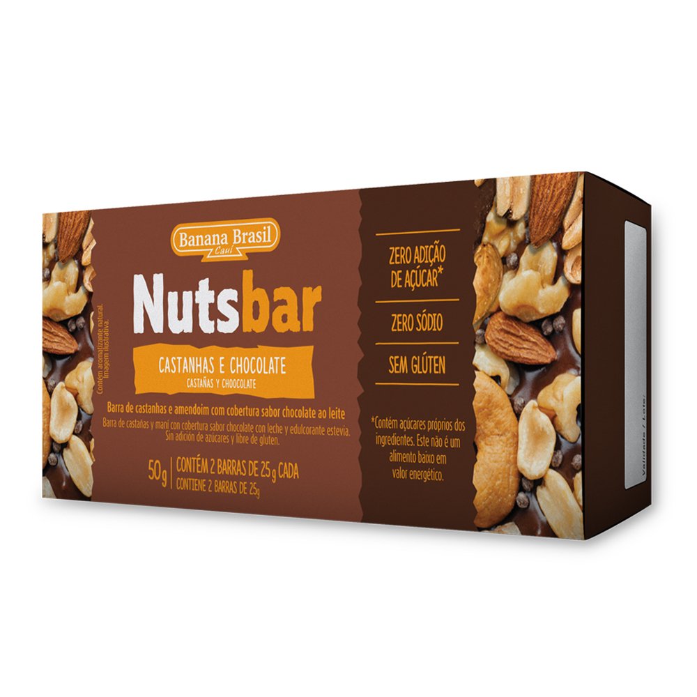 Nutsbar - Barra de Castanhas e Chocolate 25g - Pack com 2 unidades - Cx c/ 30 Pack