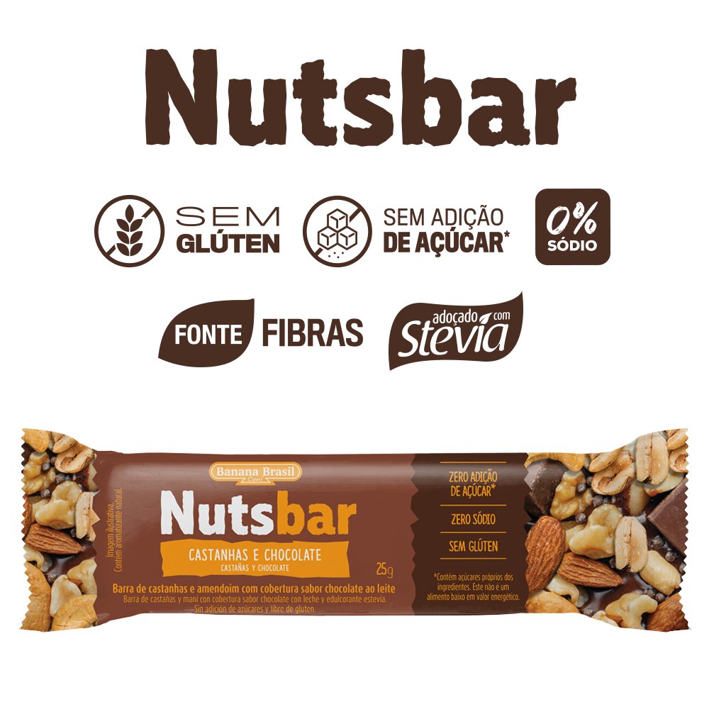 Nutsbar - Barra de Castanhas e Chocolate 25g - Pack com 2 unidades - Cx c/ 30 Pack