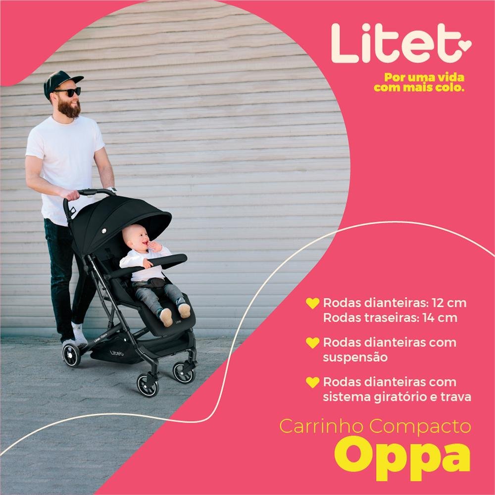 Carrinho de Bebê Compacto 0-15 Kg Oppa Preto Litet - BB463