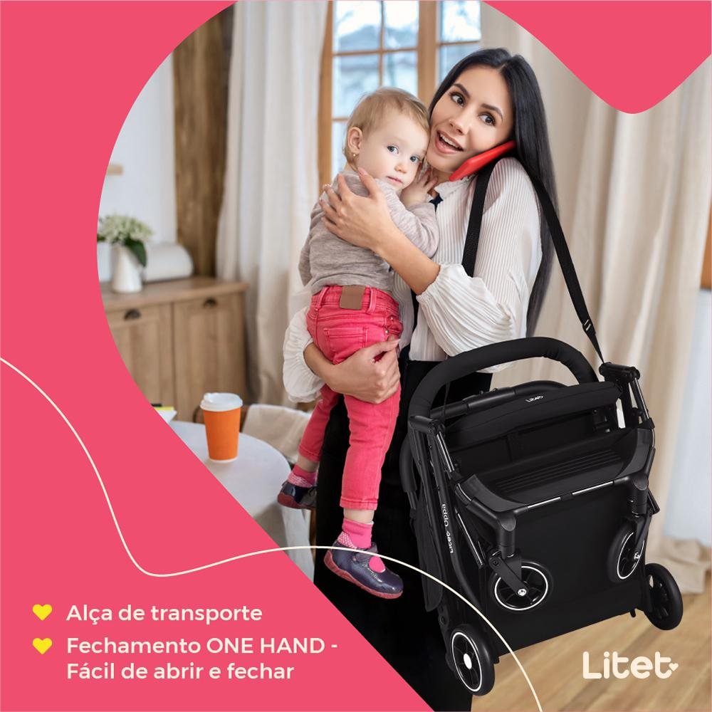 Carrinho de Bebê Compacto 0-15 Kg Oppa Preto Litet - BB463