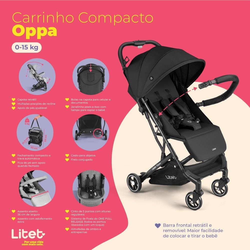 Carrinho de Bebê Compacto 0-15 Kg Oppa Preto Litet - BB463