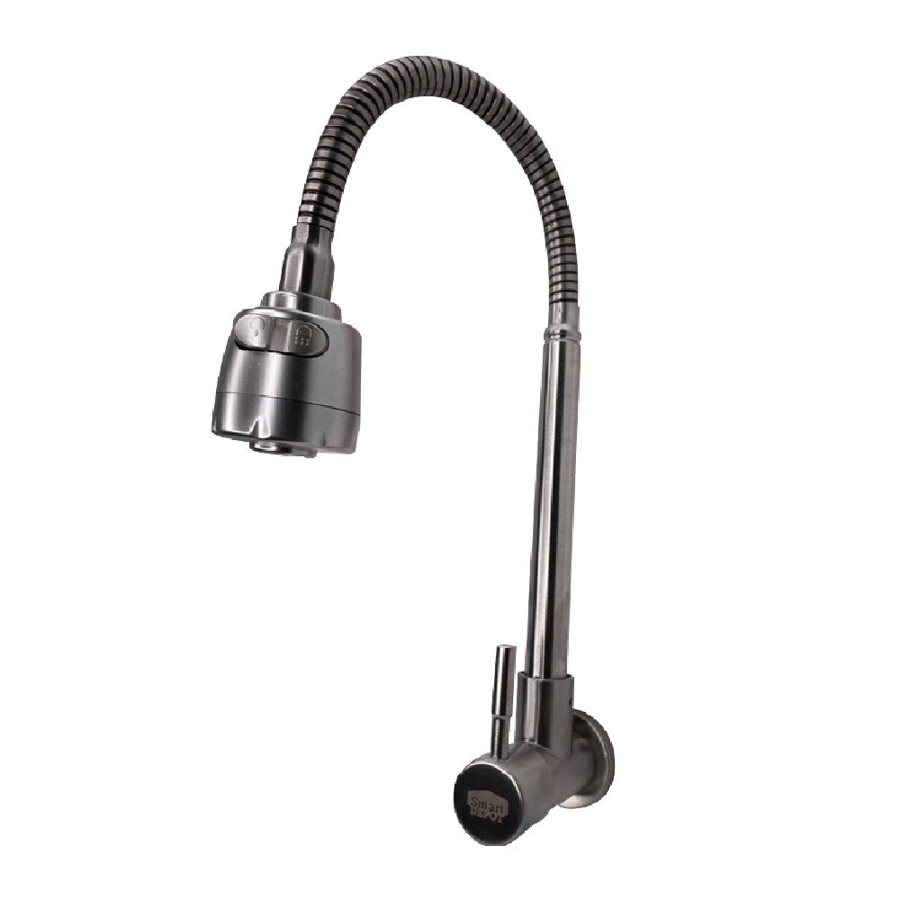 Torneira Cozinha Metal Inox Escovado Flex Com Ducha Parede Smart Depot
