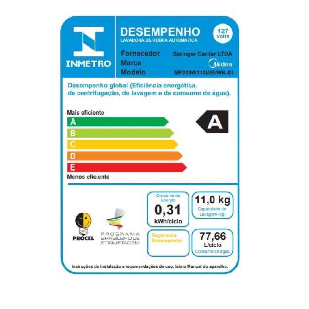 Lavadora de Roupas Midea HealthGuard Smart 11KG Branca MF200W110WB/WK-01 ¿ 127 Volts