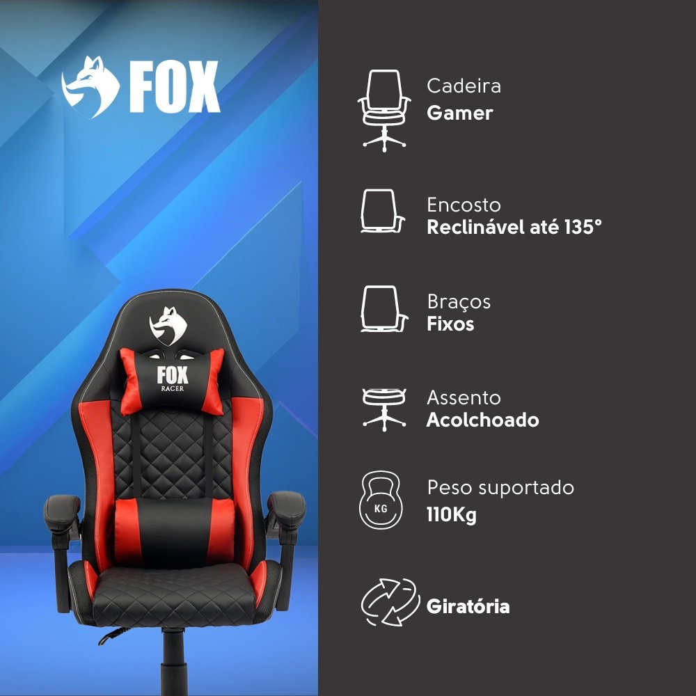 Cadeira Gamer Fox Racer Vulpes Vermelha - WZ-318