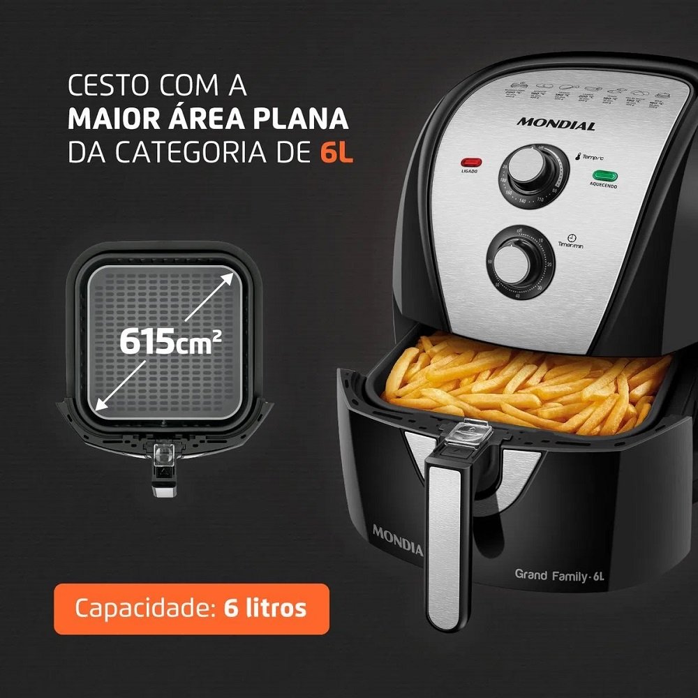Fritadeira Eletrica Air Fryer 6 Litros, 1900w, 220v, Preta, Afn-60-Bi, Mondial