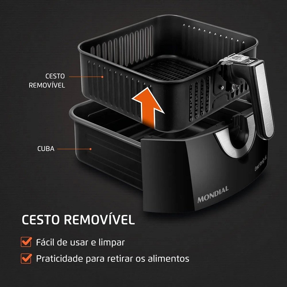 Fritadeira Eletrica Air Fryer 6 Litros, 1900w, 220v, Preta, Afn-60-Bi, Mondial