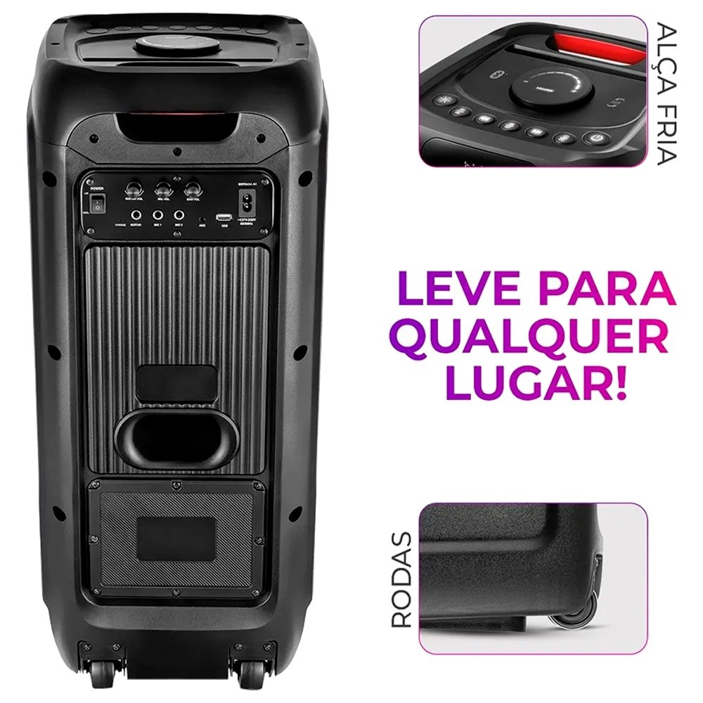 Caixa de Som Amplificada Aiwa Party Box AWSPB01 - Entrada AUX, USB, Bluetooth, 200W RMS, Preto, Bivolt