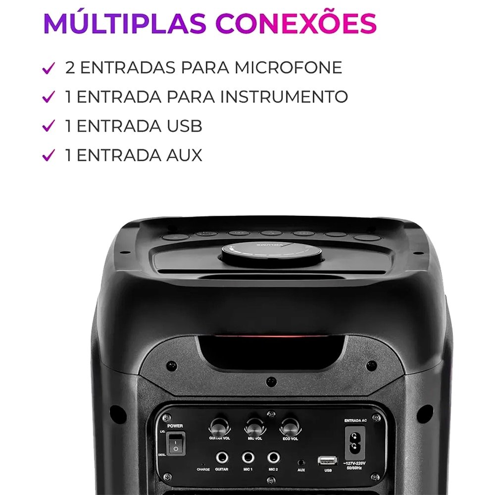 Caixa de Som Amplificada Aiwa Party Box AWSPB01 - Entrada AUX, USB, Bluetooth, 200W RMS, Preto, Bivolt