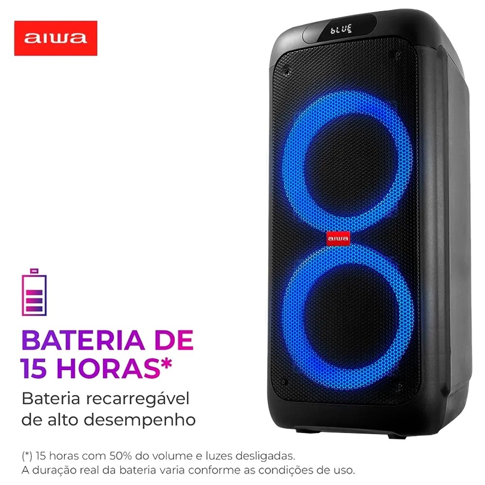 Caixa de Som Amplificada Aiwa Party Box AWSPB01 - Entrada AUX, USB, Bluetooth, 200W RMS, Preto, Bivolt