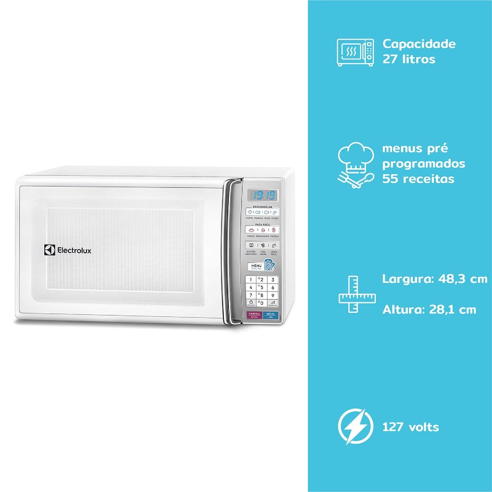 Micro-ondas Electrolux 27 Litros Com 55 Receitas Pre-programadas No Menu Online Branco MB37R - 127V