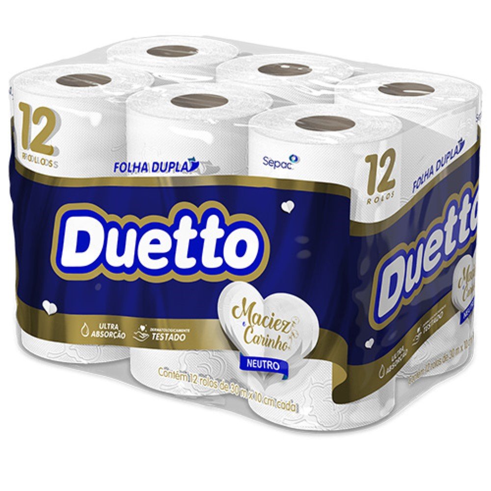 Papel Higienico Folha Duplo Duetto Neutro 20m Leve 12 Pague 11