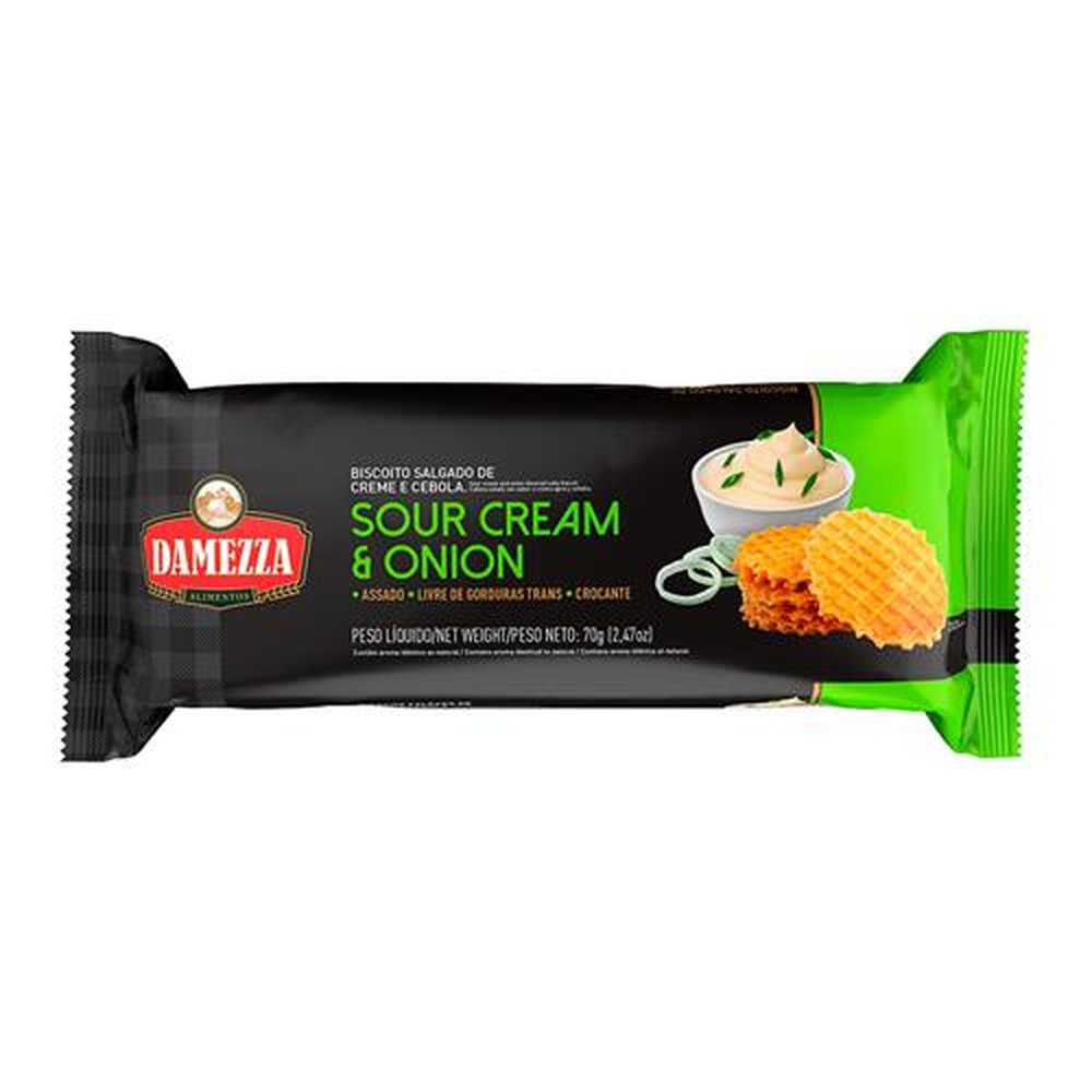 Biscoito Salgado Damezza Sour Cream e Onion 70g - Embalagem com 30 Unidades