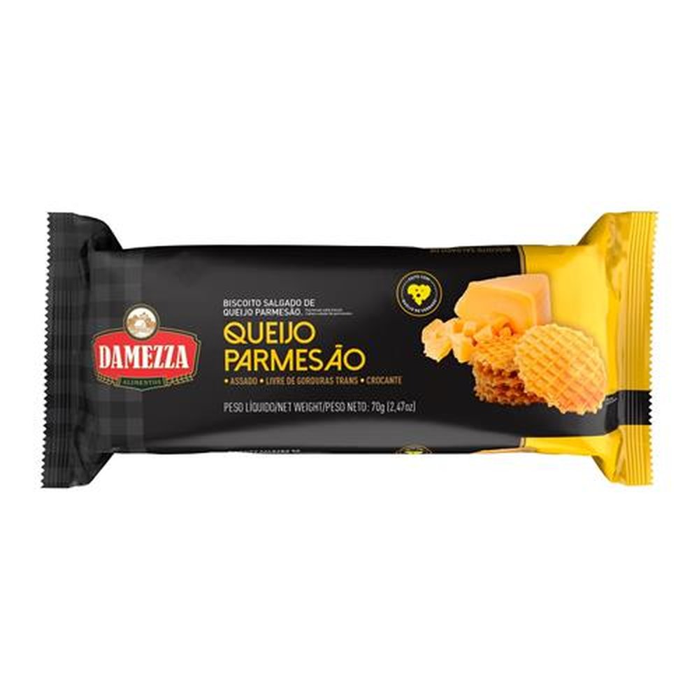 Biscoito Salgado Damezza Parmesão 70g - Embalagem com 30 unidades.