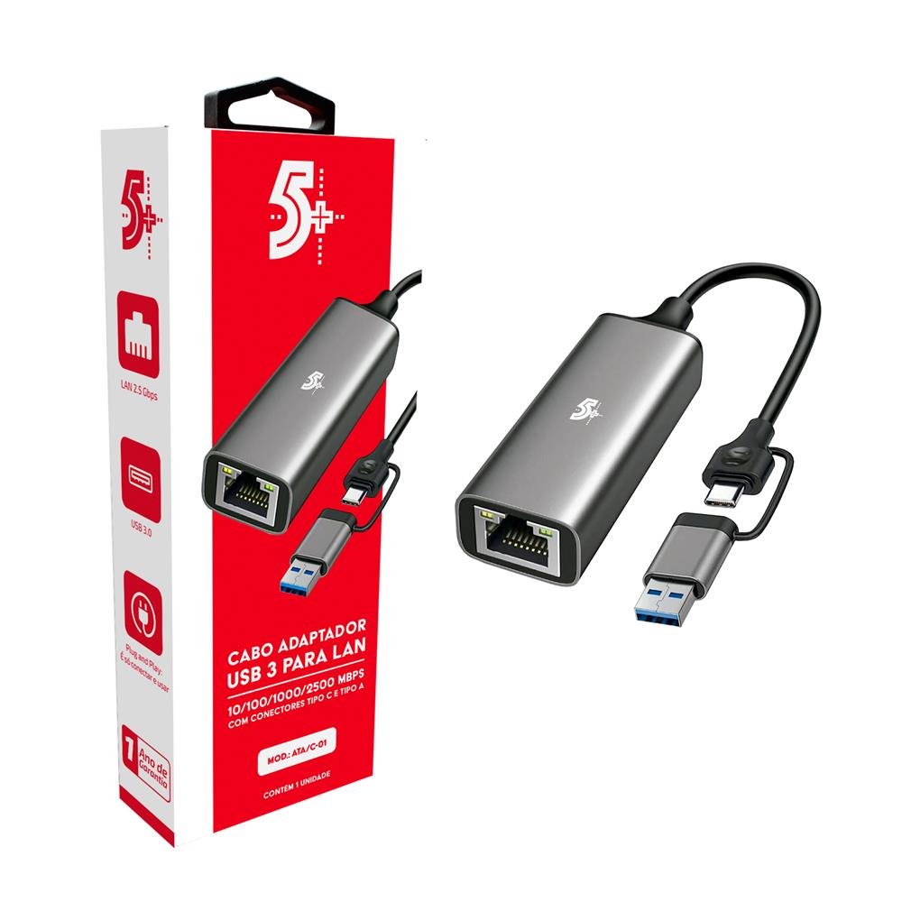 Adaptador USB 3 Para Lan 2500 Mbps Conectores USB C E USB A