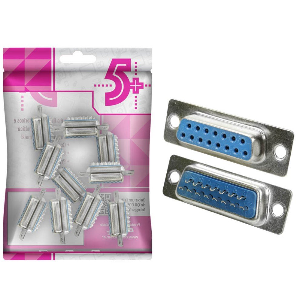 Conector DB15 Fêmea Para Solda Fio Serial - 180 Graus