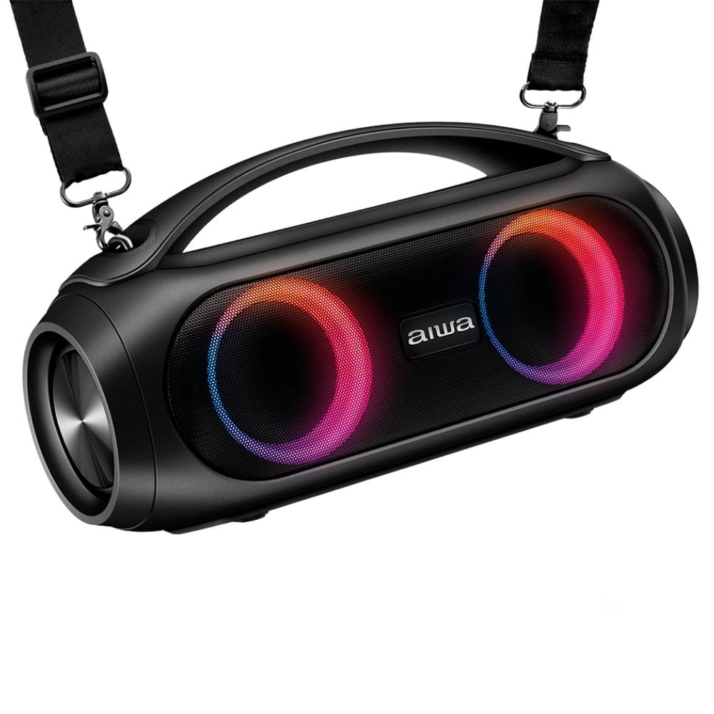 Caixa de Som Boombox Aiwa AWS-BBS-02-A - Entrada USB, Bluetooth, BT 8H , IPX5, RGB, Preto, 50W RMS