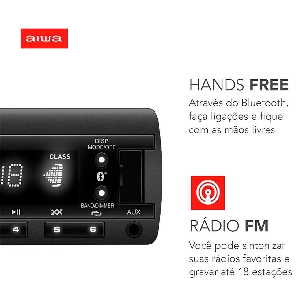 Som Automotivo Car Aiwa AWS-CA-D-01 - Entrada Aux, Pen Drive, Preto, 100W RMS