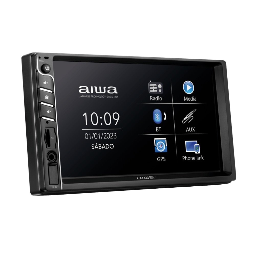 Som Automotivo Aiwa AWS-CA-DD-01 - Central Multimidia Car, USB, Aux, Pen Drive, SD Card, Preto, 100W RMS