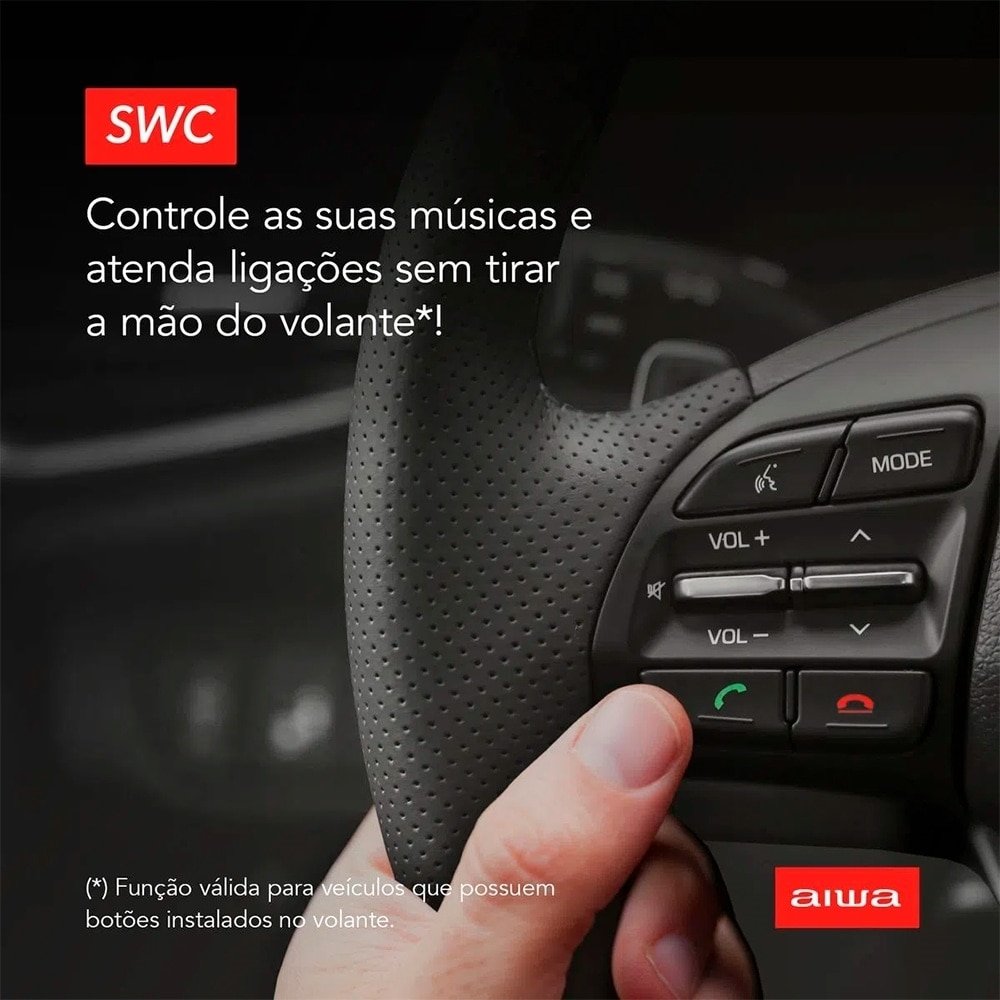 Som Automotivo Aiwa AWS-CA-DD-01 - Central Multimidia Car, USB, Aux, Pen Drive, SD Card, Preto, 100W RMS