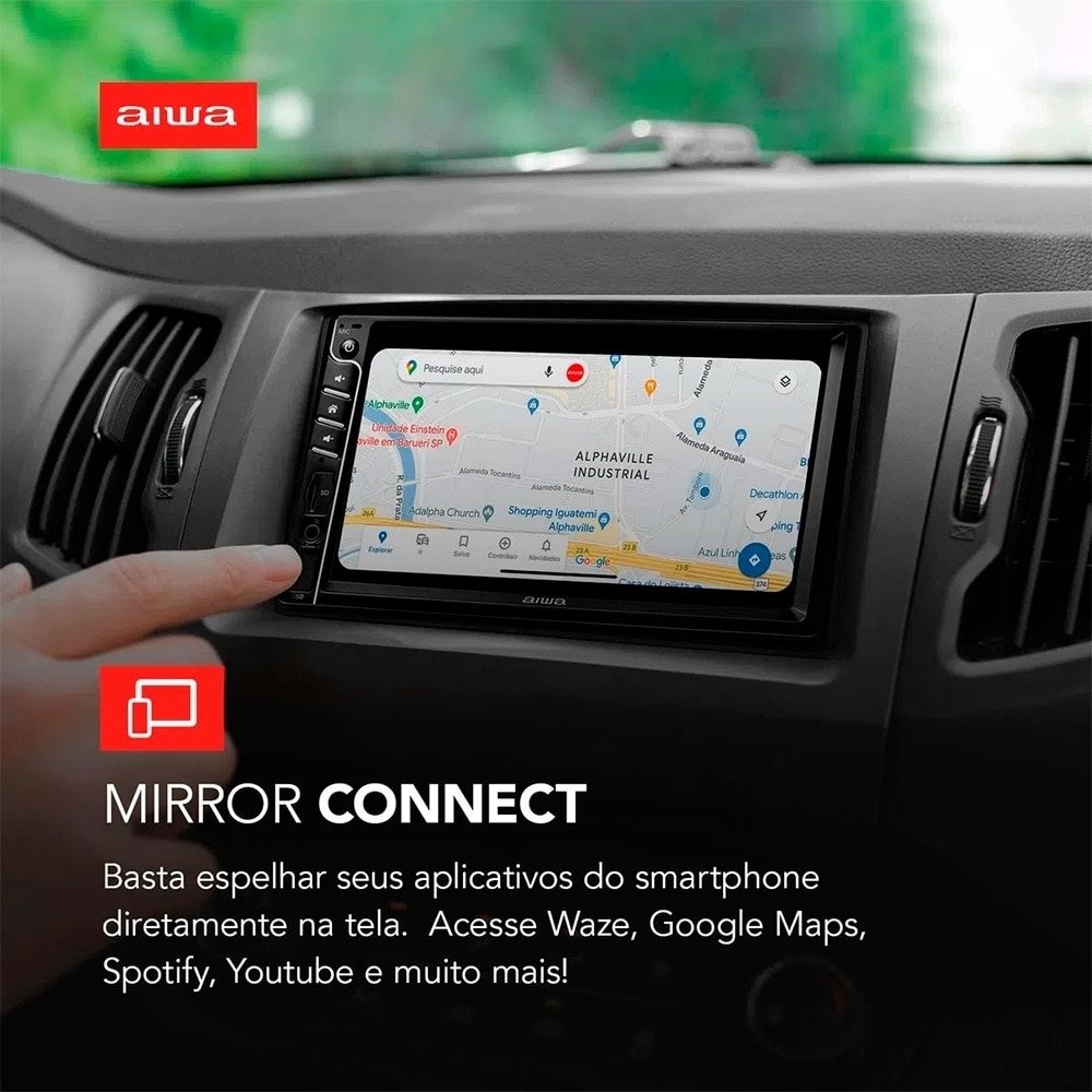 Som Automotivo Aiwa AWS-CA-DD-01 - Central Multimidia Car, USB, Aux, Pen Drive, SD Card, Preto, 100W RMS