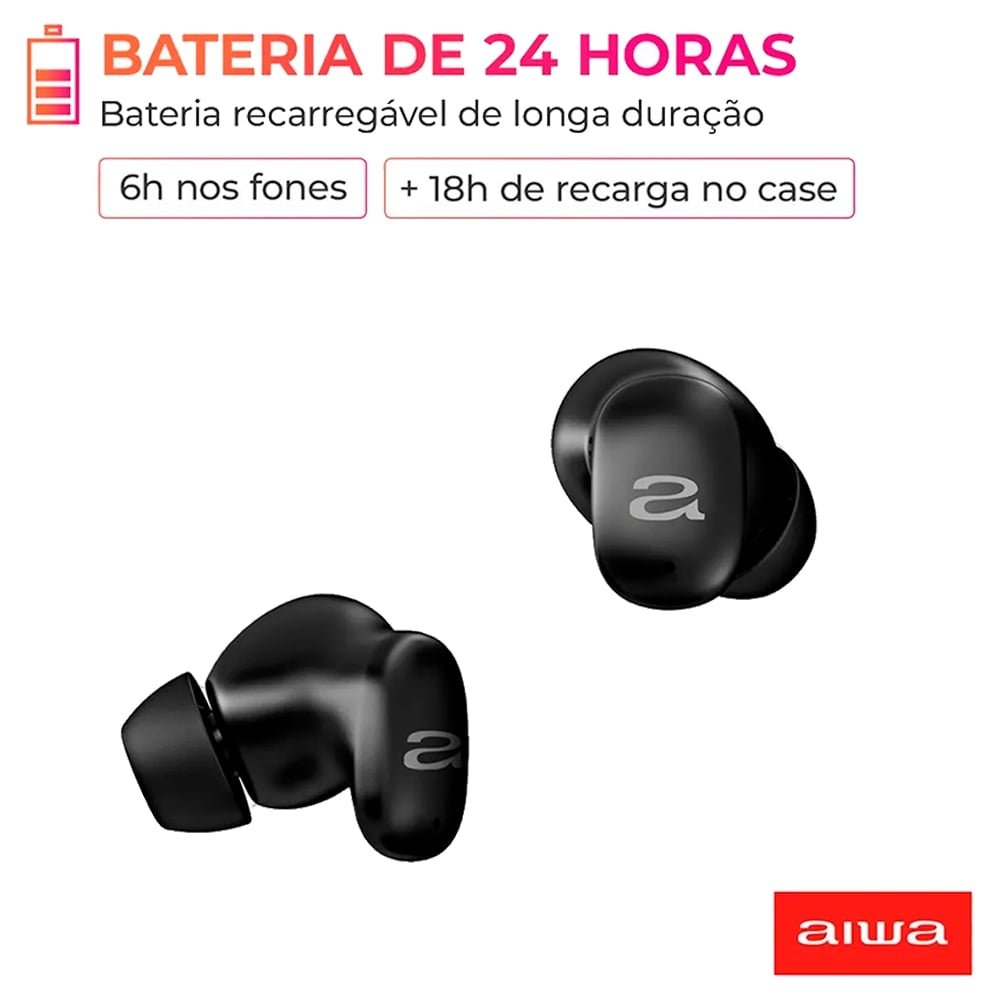 Fone de Ouvido Aiwa Earbud AWSEB03B | Bluetooth, Cancelamento de Ruído, Preto
