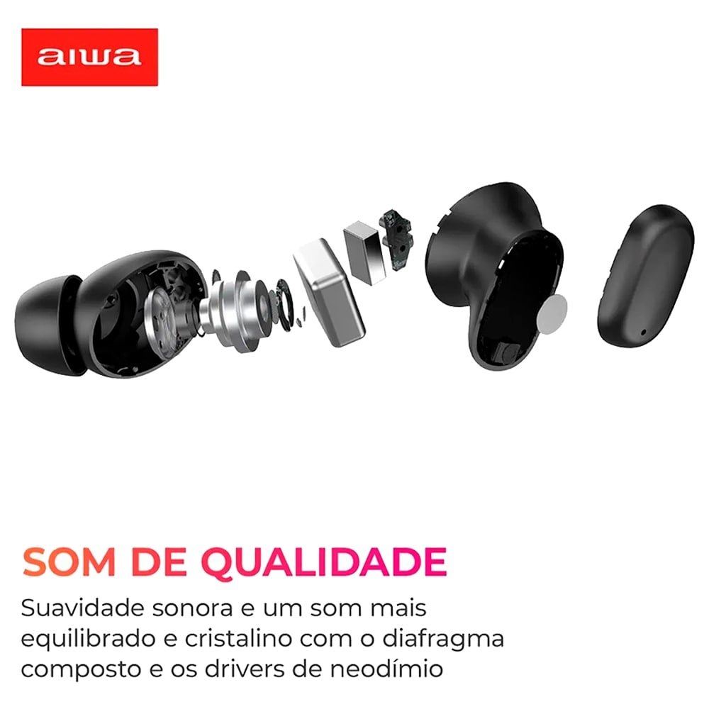 Fone de Ouvido Aiwa Earbud AWSEB03B | Bluetooth, Cancelamento de Ruído, Preto