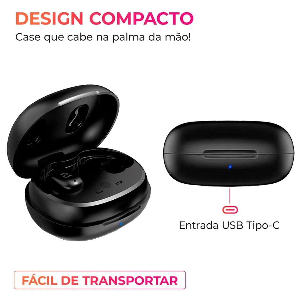 Fone de Ouvido Aiwa Earbud AWSEB03B | Bluetooth, Cancelamento de Ruído, Preto