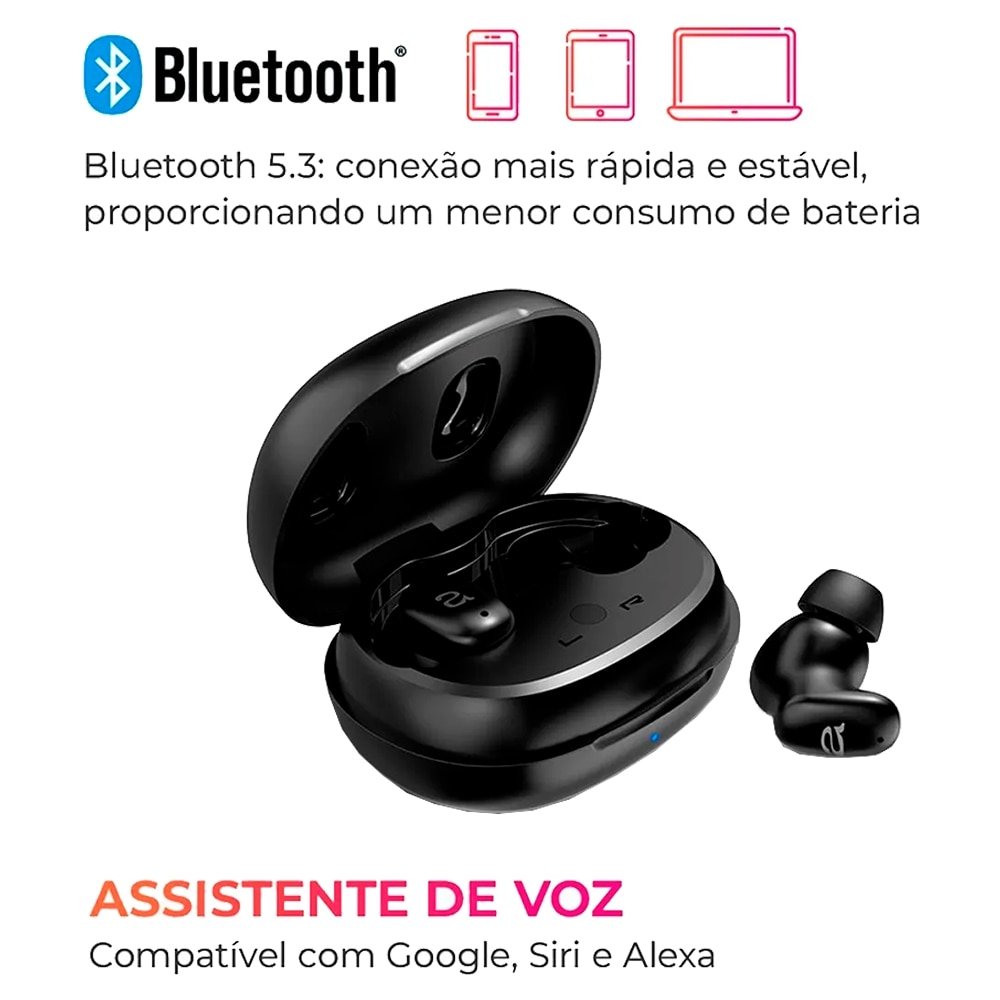 Fone de Ouvido Aiwa Earbud AWSEB03B | Bluetooth, Cancelamento de Ruído, Preto