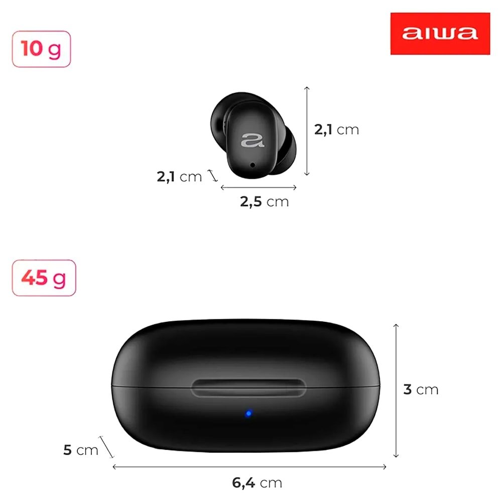 Fone de Ouvido Aiwa Earbud AWSEB03B | Bluetooth, Cancelamento de Ruído, Preto