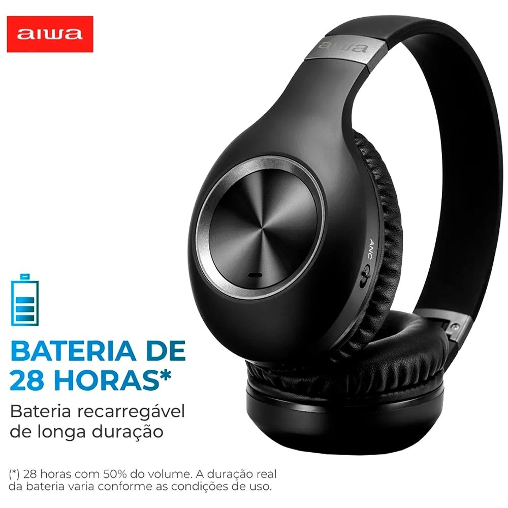 Fone de Ouvido Aiwa AWSHP02B - Bluetooth, Cancelamento de Ruído, Preto