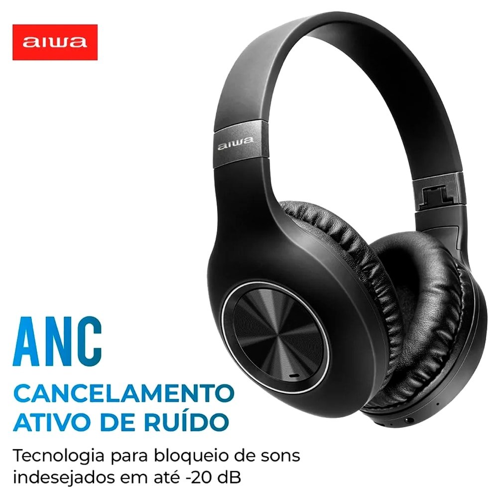 Fone de Ouvido Aiwa AWSHP02B - Bluetooth, Cancelamento de Ruído, Preto