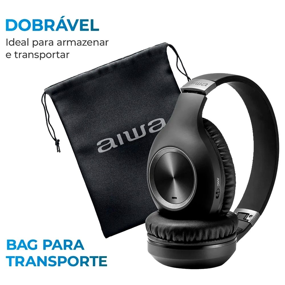 Fone de Ouvido Aiwa AWSHP02B - Bluetooth, Cancelamento de Ruído, Preto