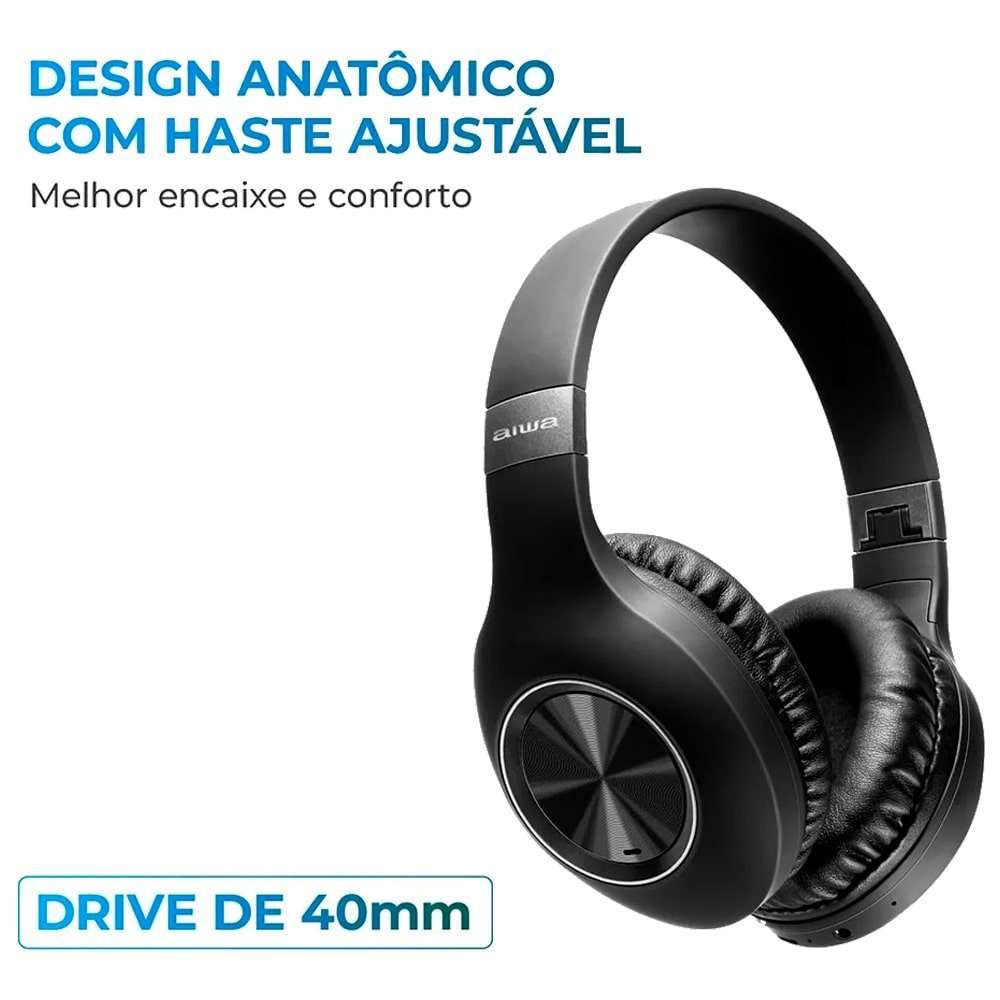 Fone de Ouvido Aiwa AWSHP02B - Bluetooth, Cancelamento de Ruído, Preto