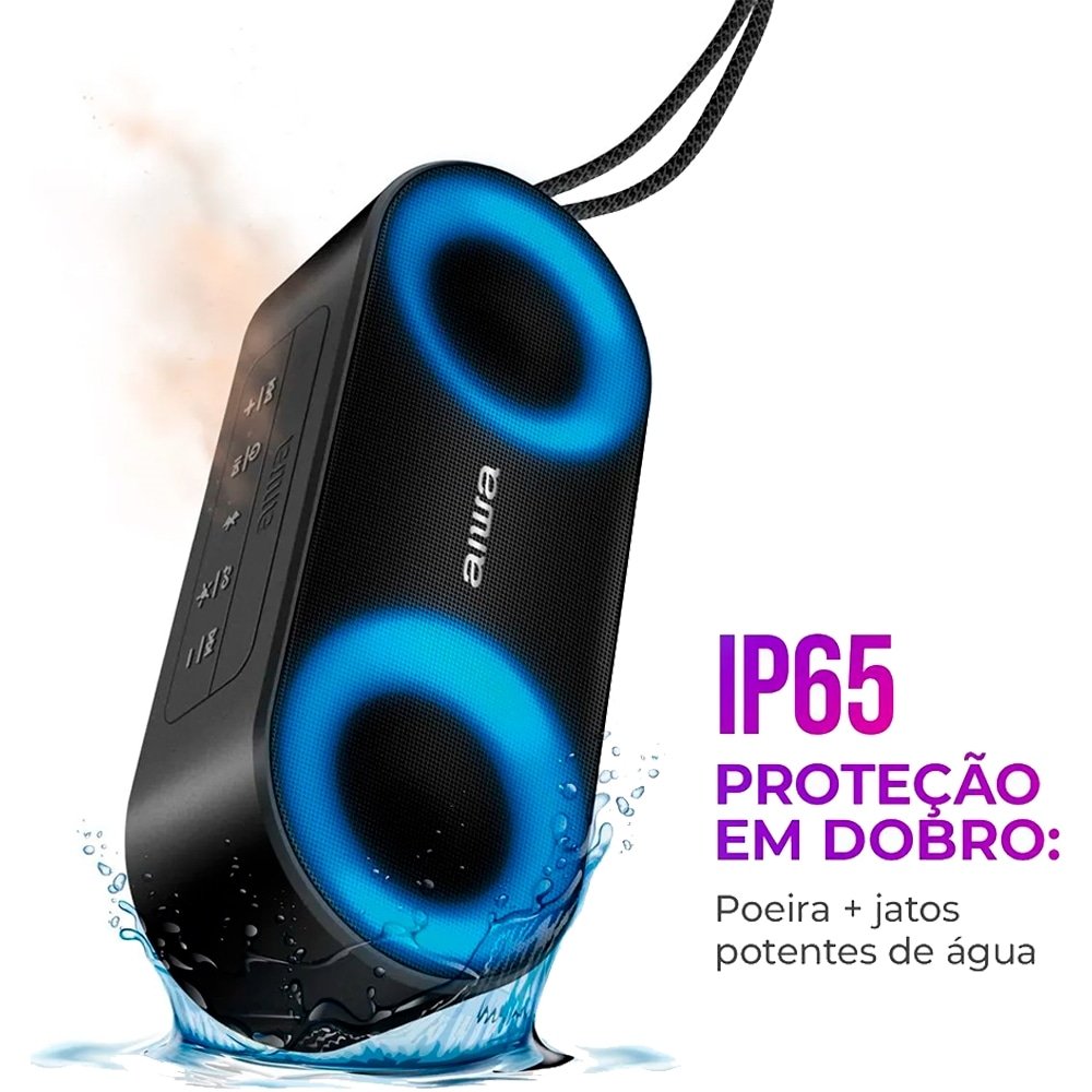 Caixa de Som Amplificada Aiwa Mini Speaker AWSP01 | Entrada Micro-SD, Pen Drive, Bluetooth, 20W RMS, Preto