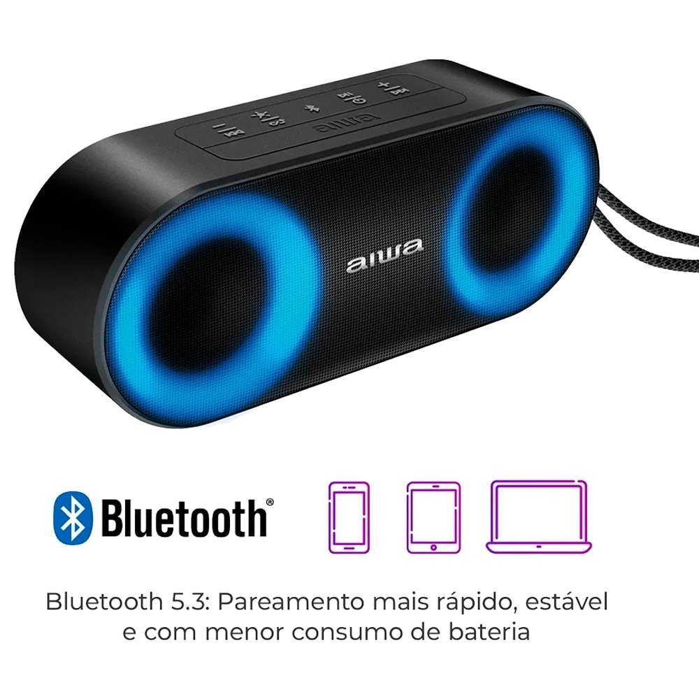 Caixa de Som Amplificada Aiwa Mini Speaker AWSP01 | Entrada Micro-SD, Pen Drive, Bluetooth, 20W RMS, Preto