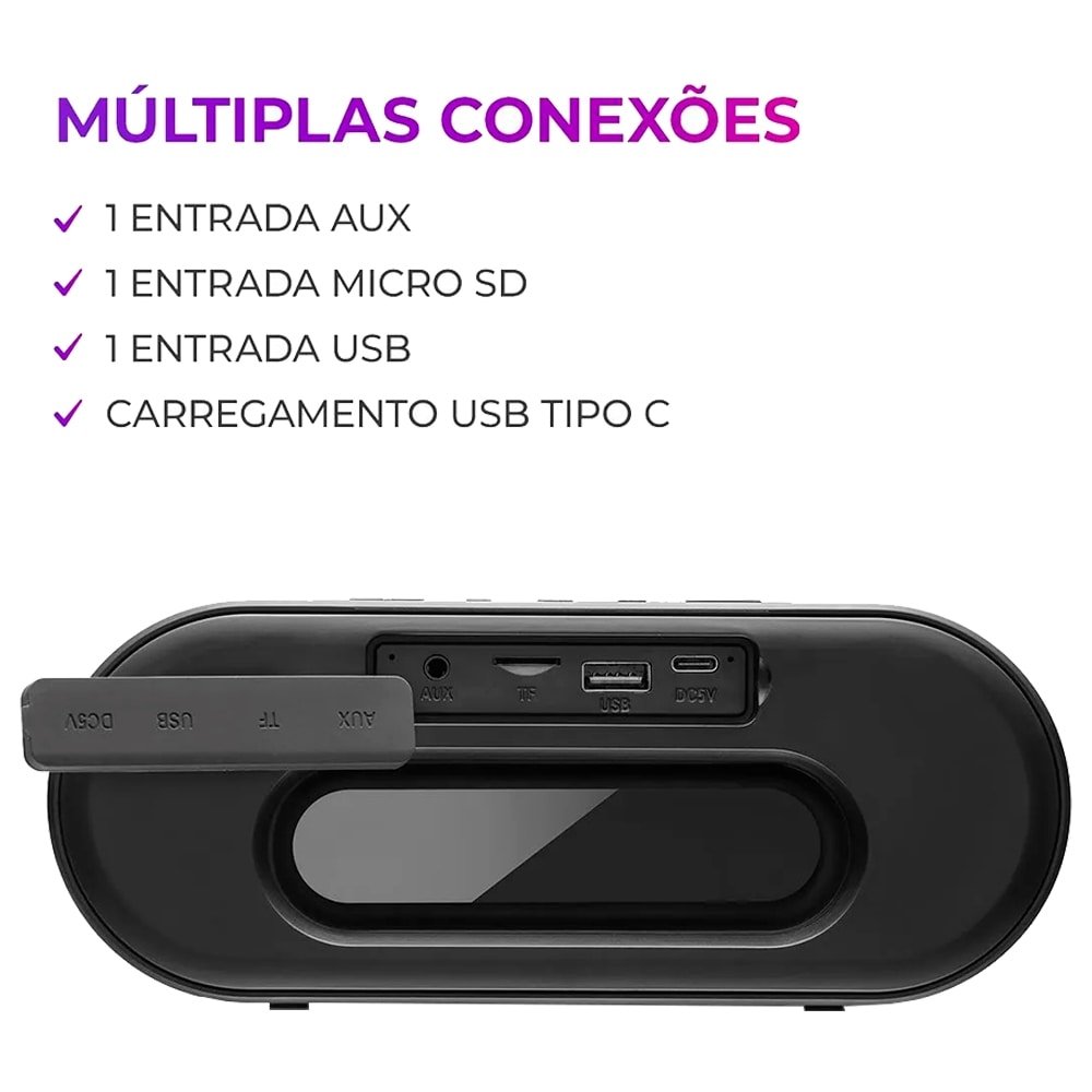 Caixa de Som Amplificada Aiwa Mini Speaker AWSP01 | Entrada Micro-SD, Pen Drive, Bluetooth, 20W RMS, Preto