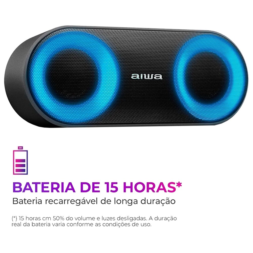 Caixa de Som Amplificada Aiwa Mini Speaker AWSP01 | Entrada Micro-SD, Pen Drive, Bluetooth, 20W RMS, Preto