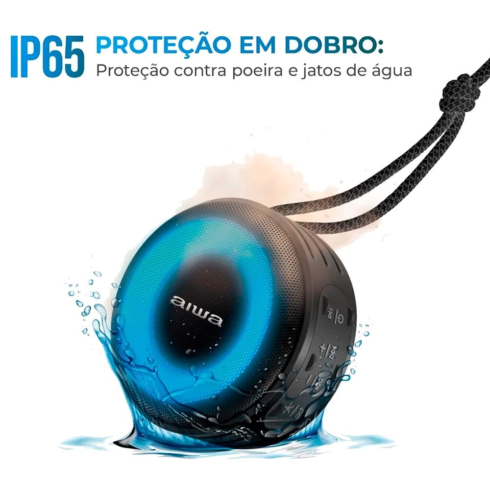 Caixa de Som Amplificada Aiwa Mini Speaker AWSSP02 - 7 Modos de Luz, Bluetooth, 200W RMS, Preto