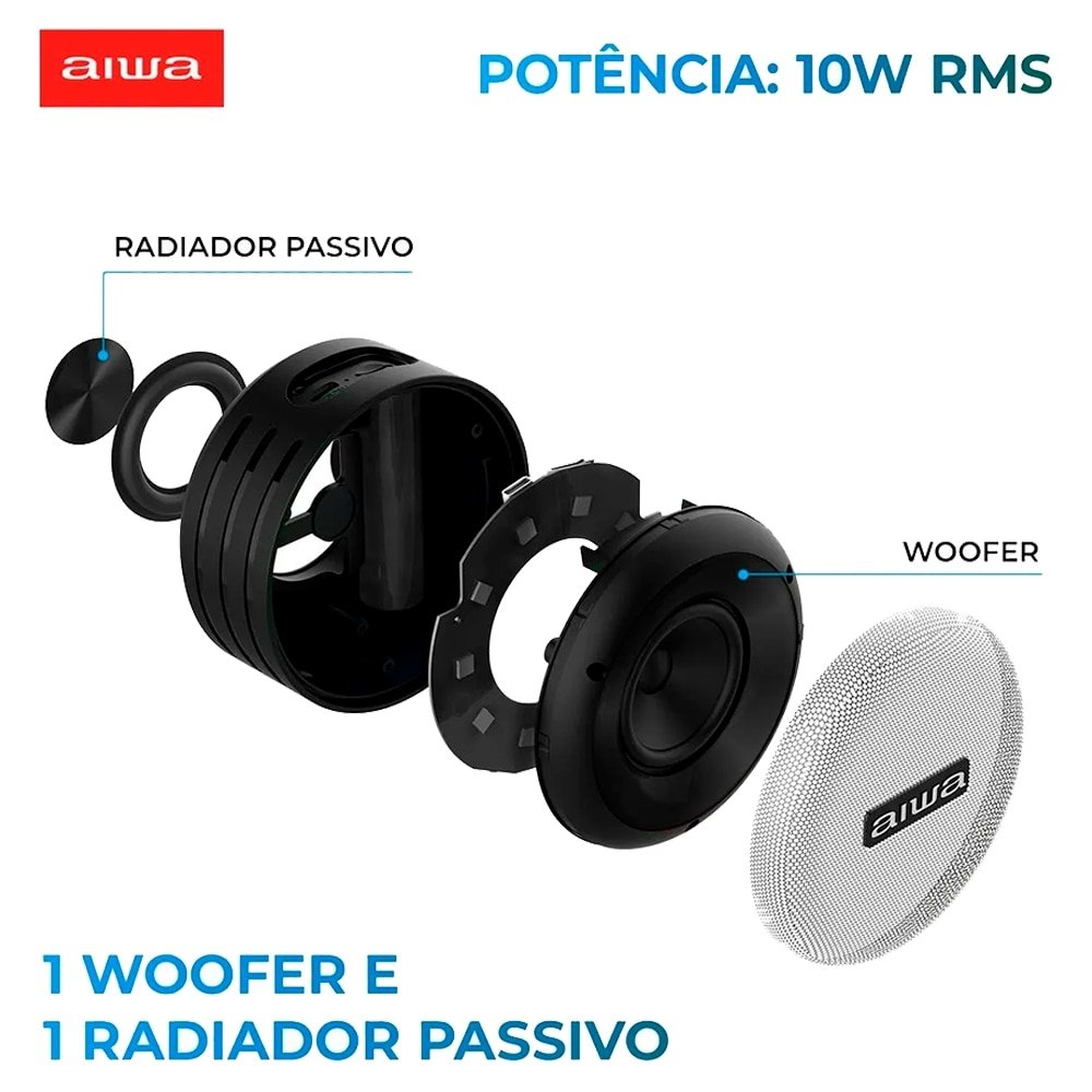 Caixa de Som Amplificada Aiwa Mini Speaker AWSSP02 - 7 Modos de Luz, Bluetooth, 200W RMS, Preto