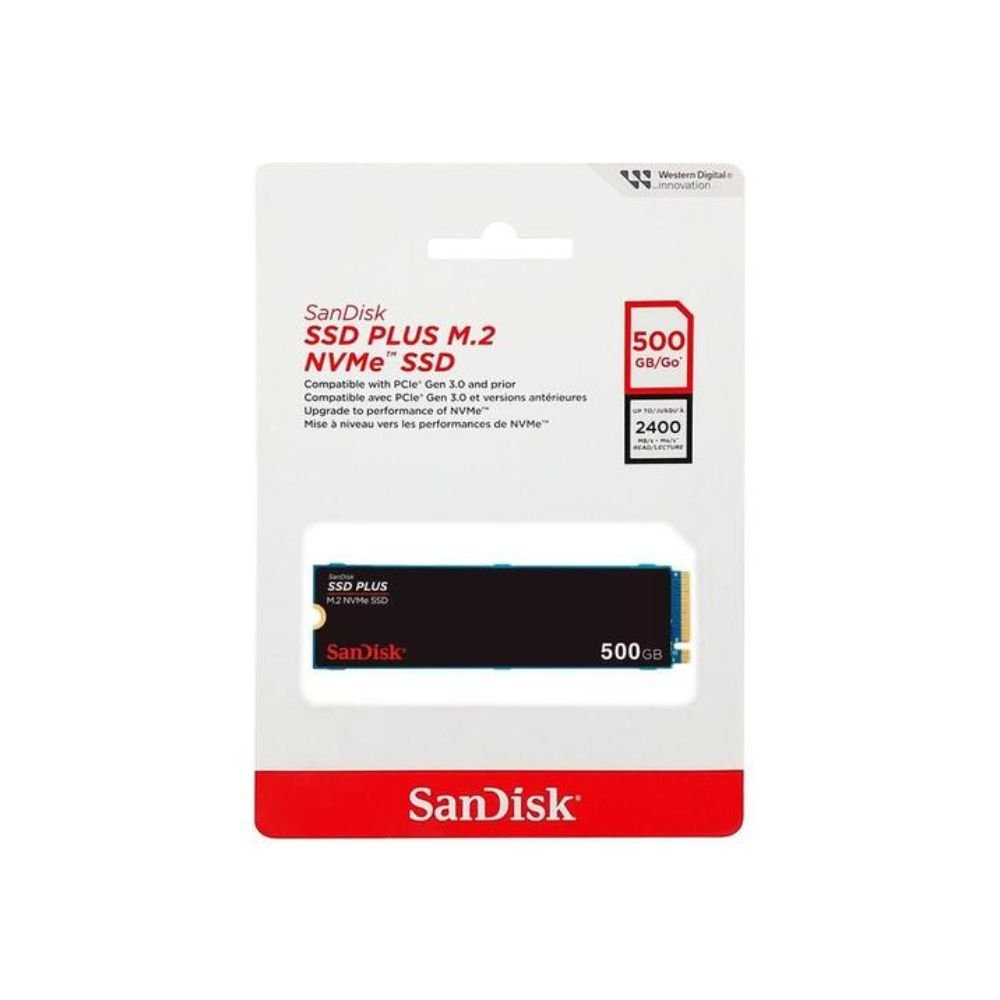 Ssd 500gb M.2 2280 Nvme Pcie Gen 3.0 Sandisk Plus, Leitura/Gravação 2400/1500mb/S, Sdssda3n-500g-G26