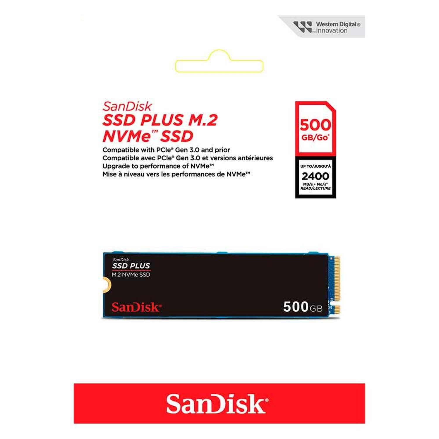 Ssd 500gb M.2 2280 Nvme Pcie Gen 3.0 Sandisk Plus, Leitura/Gravação 2400/1500mb/S, Sdssda3n-500g-G26