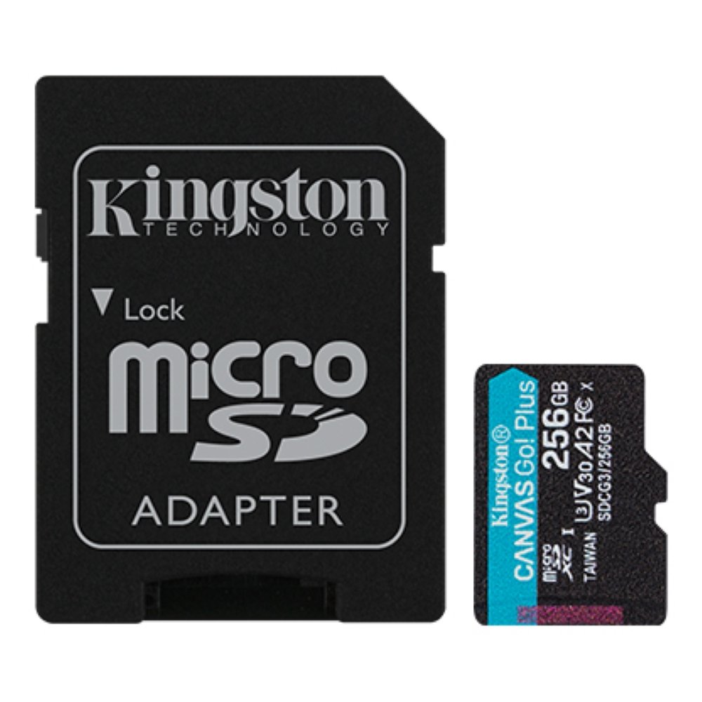 Cartão de Memória Kingston Canvas Go Plus, MicroSD 256GB, Com Adaptador, SDCG3/256GB