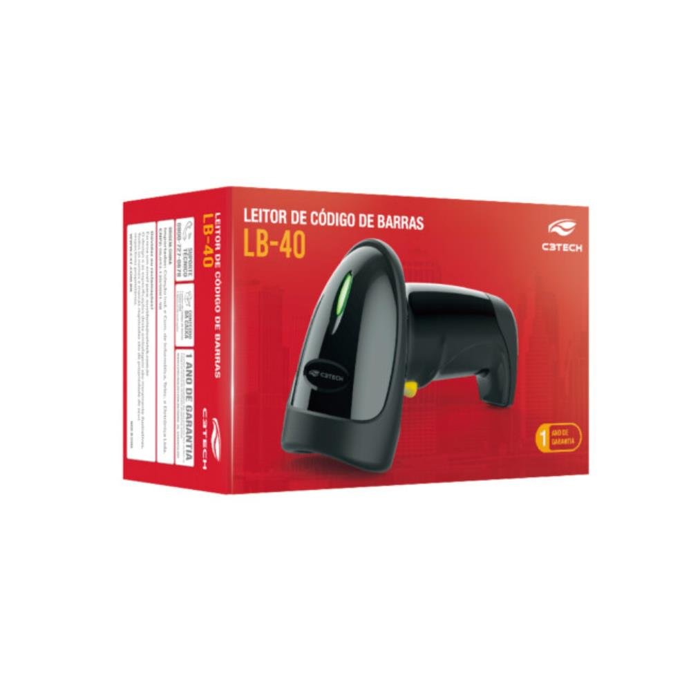 Leitor de Código de Barras C3 Tech, Código 1D, Laser, com Conexão USB, Preto, LB-40BK