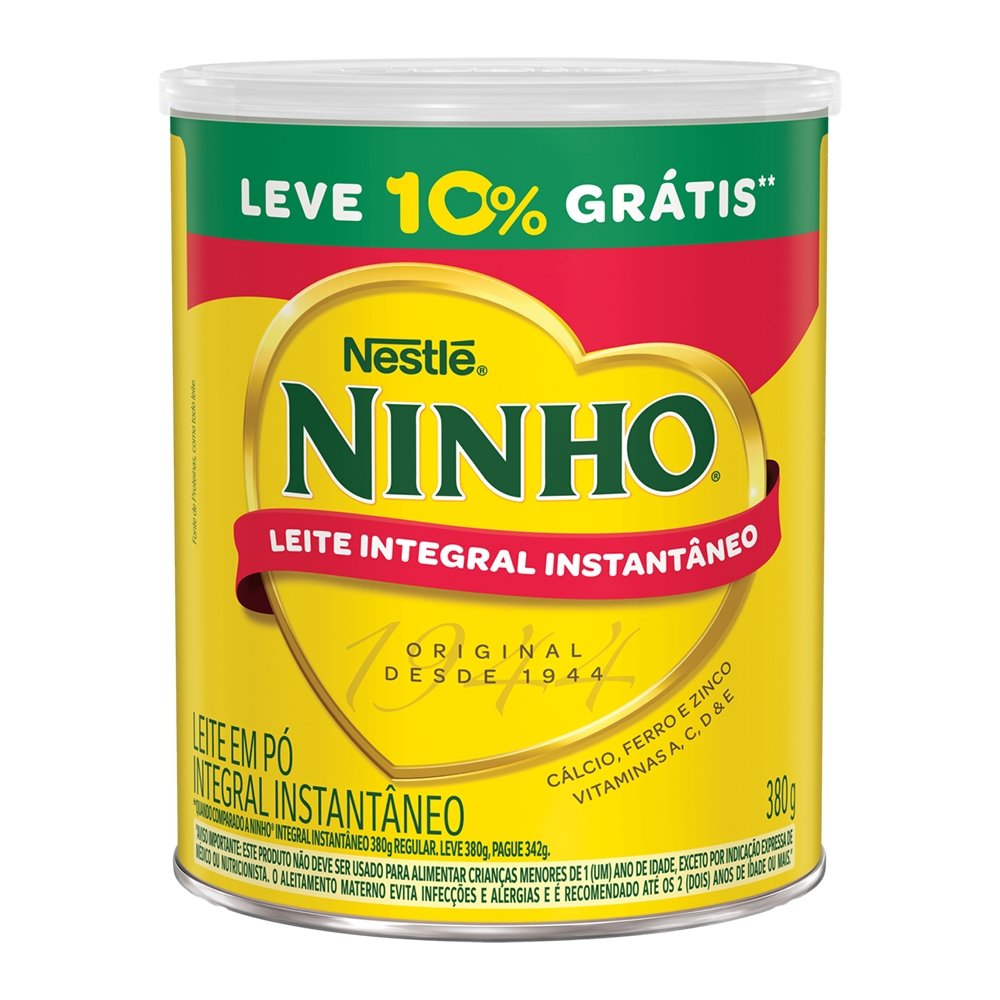 Leite em Pó Ninho Integral Instantâneo 380g - Embalagens com 24 Unidades